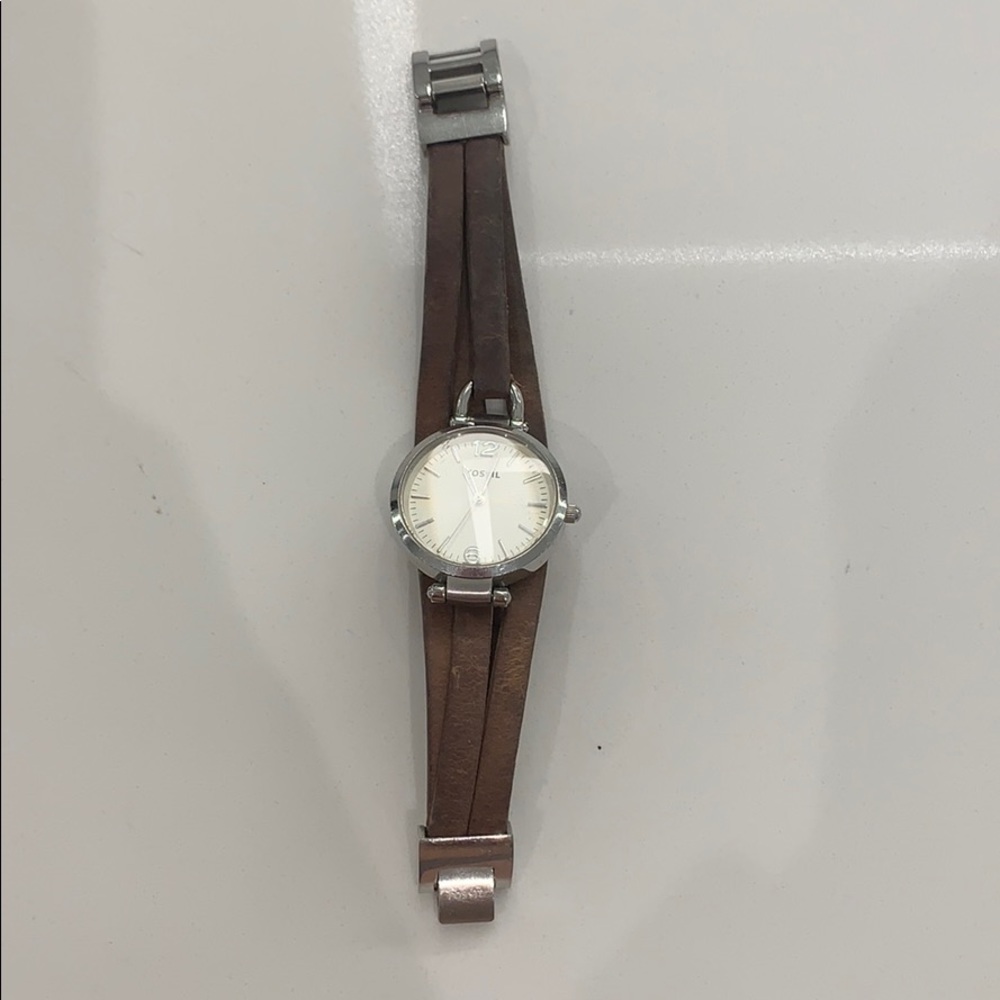 Leather and Silver Fossil Watch